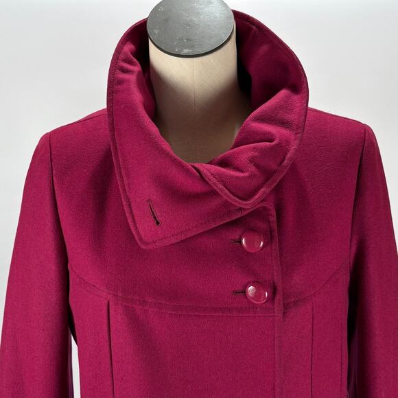 Y2K GUESS Mulberry Wool Coat Womens Preppy Peacoat Dark Fushia Jacket MED 2000s - Picture 3 of 12
